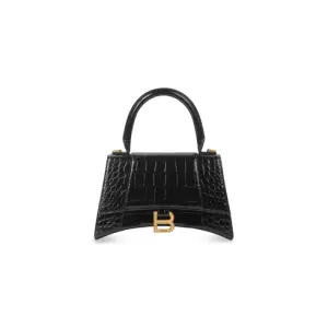 Women's Hourglass Small Handbag Crocodile Embossed in Black