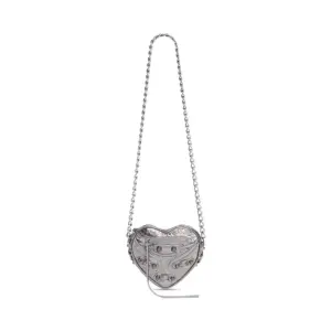 Women's Le Cagole Heart Mini Bag Metallized In Silver