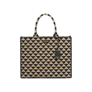 Large Prada Symbole Embroidered Fabric Handbag