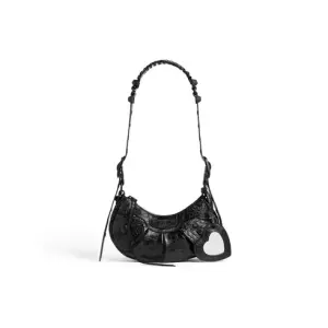 Women's Le Cagole Xs Shoulder Bag Crocodile Embossed In Black