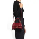 Women's Hourglass Small Handbag Crocodile Embossed In Dark Red