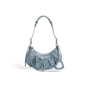 Women's Le Cagole Small Shoulder Bag Denim With Rhinestones In Blue