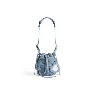 Women's Le Cagole Xs Bucket Bag Denim With Rhinestones In Blue
