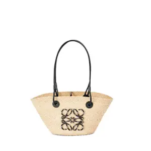 Small Anagram Basket Bag In Iraca Palm And Calfskin