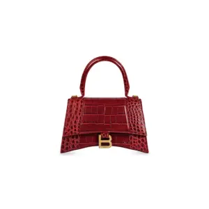 Women's Hourglass Small Handbag Crocodile Embossed In Dark Red