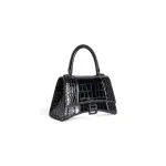 Women's Hourglass Small Handbag Crocodile Embossed In Black