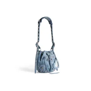 Women's Le Cagole Xs Bucket Bag Denim With Rhinestones In Blue