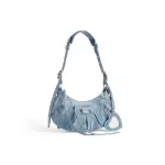 Women's Le Cagole Small Shoulder Bag Denim With Rhinestones In Blue
