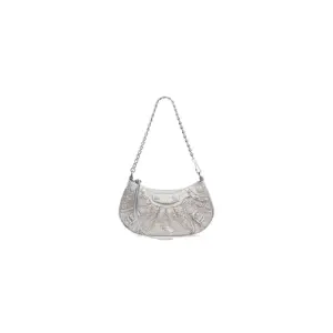 Women's Le Cagole Mini Bag With Chain And Rhinestones In Grey