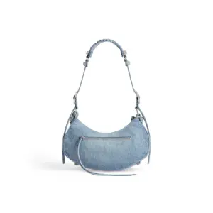 Women's Le Cagole Small Shoulder Bag Denim With Rhinestones In Blue