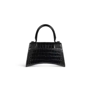 Women's Hourglass Small Handbag Crocodile Embossed In Black
