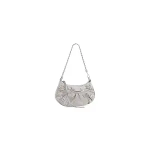 Women's Le Cagole Mini Bag With Chain And Rhinestones In Grey