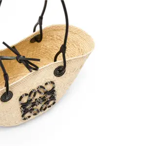 Small Anagram Basket Bag In Iraca Palm And Calfskin